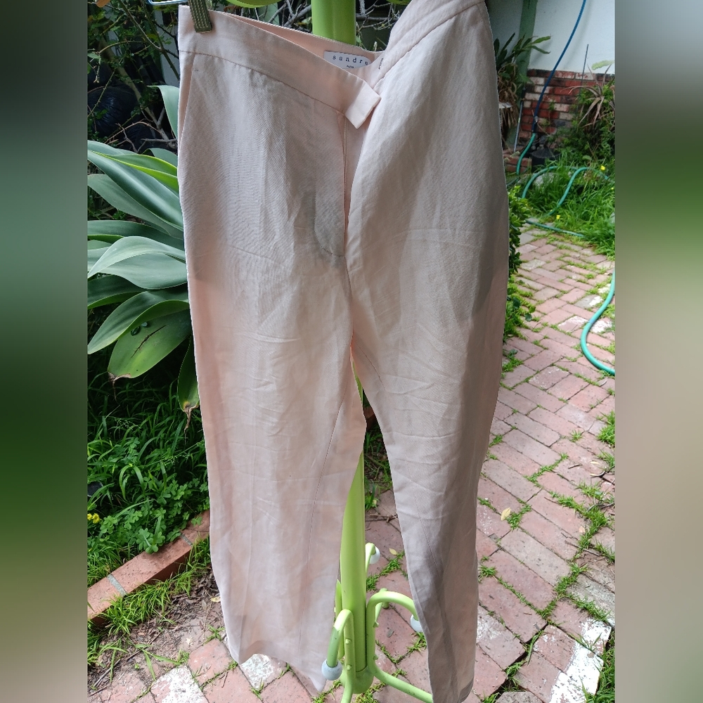 Gorgeous high-waisted blush linen trousers